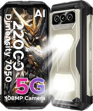 DOOGEE V Max S (2025) 5G Unlocked Rugged Phone,Dual Camping Lights,22000mAh Battery,Android 14,24GB 256GB/TF 2TB Rugged Smartphone,108MP 16MP,6.58”FHD 120Hz IPS Screen,Dual Unlock/NFC/WiFi6(Titanium)