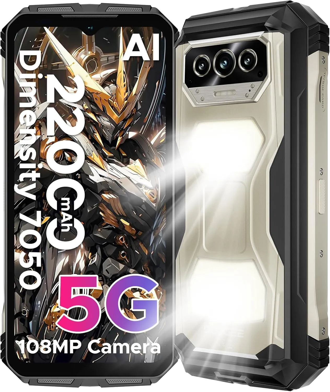 DOOGEE V Max S (2025) 5G Unlocked Rugged Phone,Dual Camping Lights,22000mAh Battery,Android 14,24GB 256GB/TF 2TB Rugged Smartphone,108MP 16MP,6.58”FHD 120Hz IPS Screen,Dual Unlock/NFC/WiFi6(Titanium)