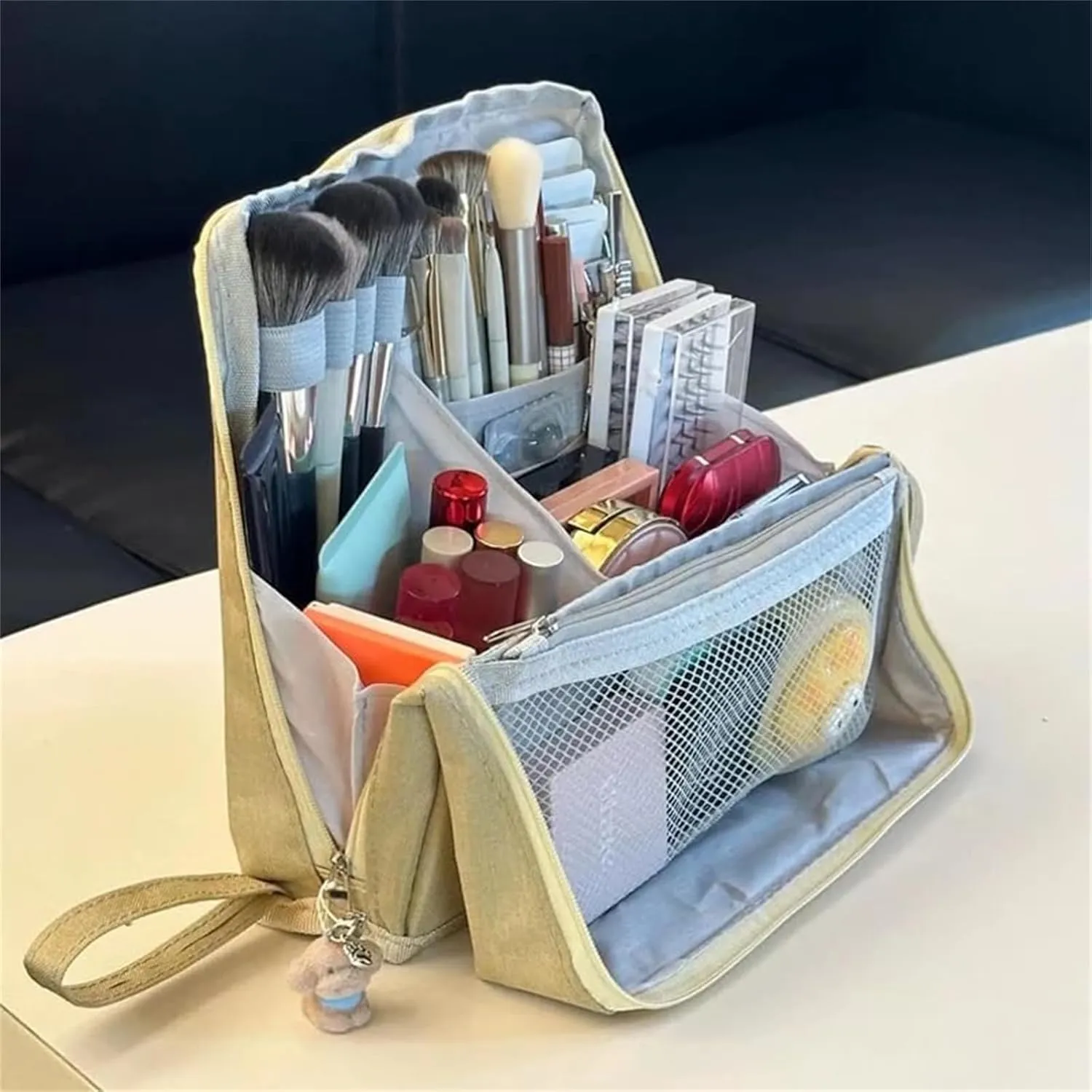 Doresty Makeup Bag, Standing Makeup Bag – Portable, Large Capacity, Vertical Large Opening Waterproof Multifunctional Make up Bags with Compartments, Smart Partitioning, Travel-Friendly (Black)