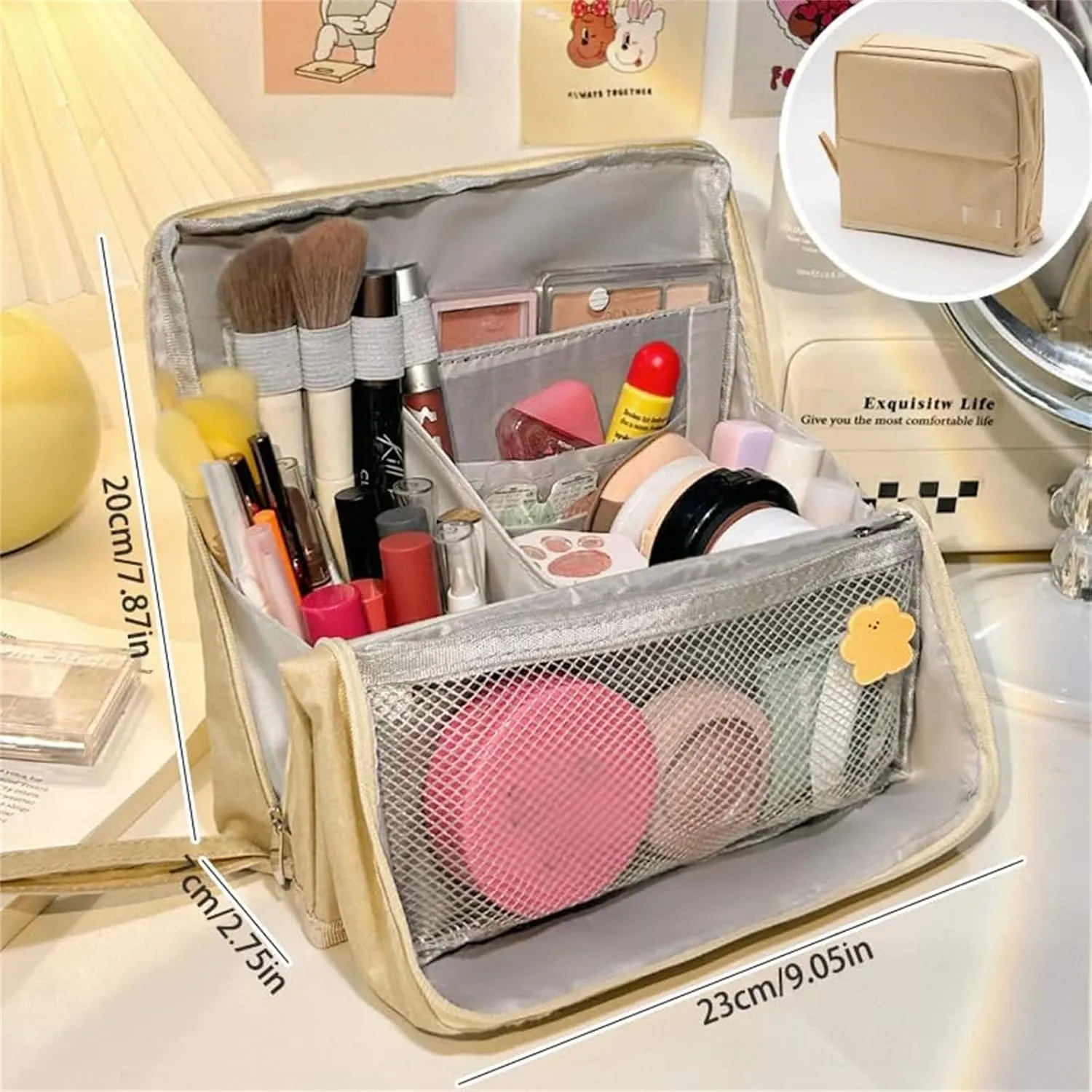 Doresty Makeup Bag, Standing Makeup Bag – Portable, Large Capacity, Vertical Large Opening Waterproof Multifunctional Make up Bags with Compartments, Smart Partitioning, Travel-Friendly (Black)