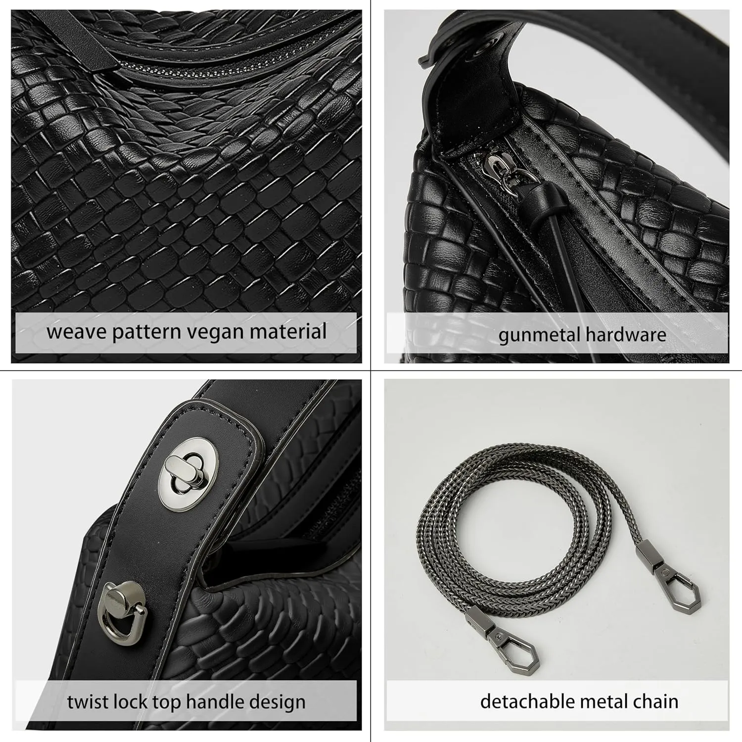 DORIS&JACKY Small Hand Tote Handbag For Women Designer Vegan Top Handle Crossbody Purse With Metal Chain Strap