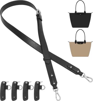 Doxo Purse Strap Compatible with Longchamp S/M/L Bag, 4 Upgraded Buckles Leather Bag Strap Conversion Kit for Women Crossbody Bags（Black-Silver）