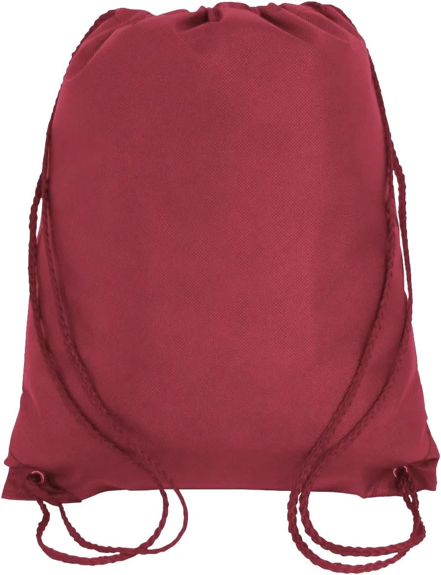Drawstring Tote Backpack Non-Woven Cinch Sack Bag Swim Camp Party Favor 25 Pack (Maroon)