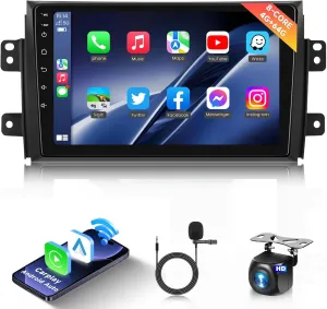 【DSP 46EQ】 8Core 4G 64G Car Stereo Radio for Suzuki SX4 2006-2013 with Wireless CarPlay Android Auto 9inch 1280x720P Touch Screen 5.0Bluetooth Radio FM/RDS 59UIs GPS WiFi AHD Backup Camera Mic
