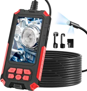 Dual Lens Endoscope Camera with Light, 1080P Industrial Borescope with 32GB Card - IP68 & 4.5" Sewer Inspection Camera with 16.5FT Semi-Rigid Cable, Birthday Gifts for Men, Tools Cool Gadgets - Red