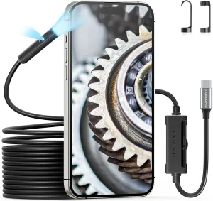 Dual Lens Endoscope with Light, Teslong USB-C Borescope Inspection Camera with 8 1 LED Light, Flexible Waterproof Fiber Optic Camera Snake Scope Compatible with iPhone 15, Android Phone(16.5FT)