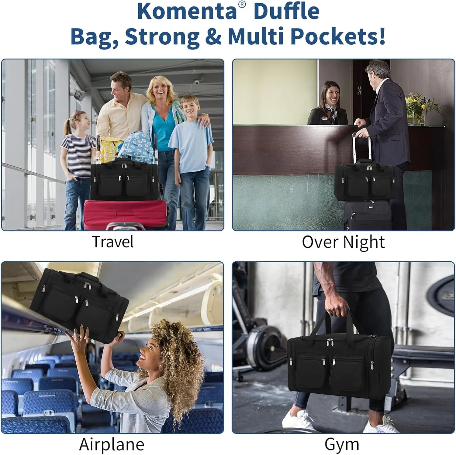 Duffle Bag for Weekender Travel - 20 inch Sport Duffel Bag for Gym Traveling (Black)
