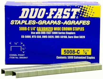 Duo Fast 5008C 20 Gauge Galvanized Staple 1/2-Inch Crown x 1/4-Inch Length, 5000 Pack