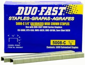 Duo Fast 5008C 20 Gauge Galvanized Staple 1/2-Inch Crown x 1/4-Inch Length, 5000 Pack