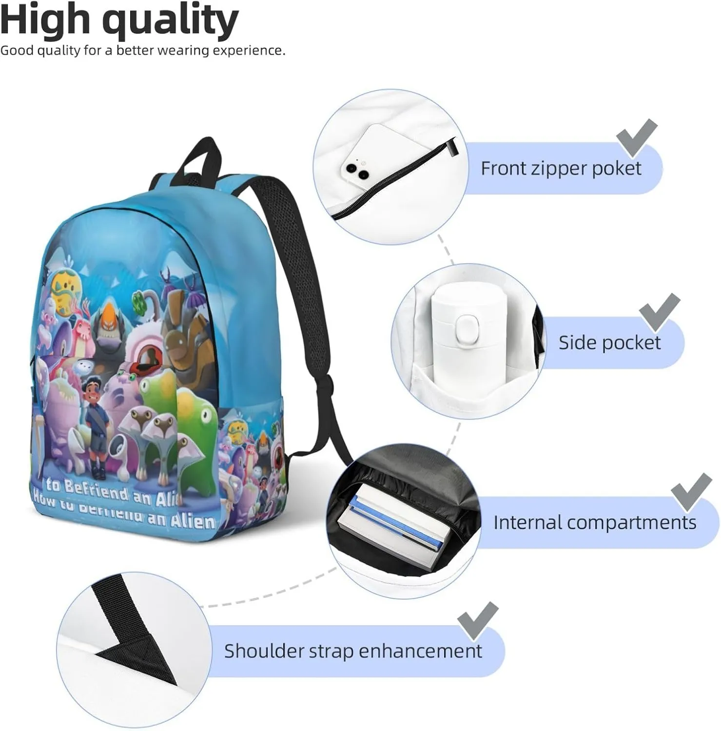 Durable Rucksack， Lightweight Travel Daypack，How Elio To Befriend An Alien Backpack，Unisex Daily Bag，Video Game Backpack Gifts，Laptop Bookbag