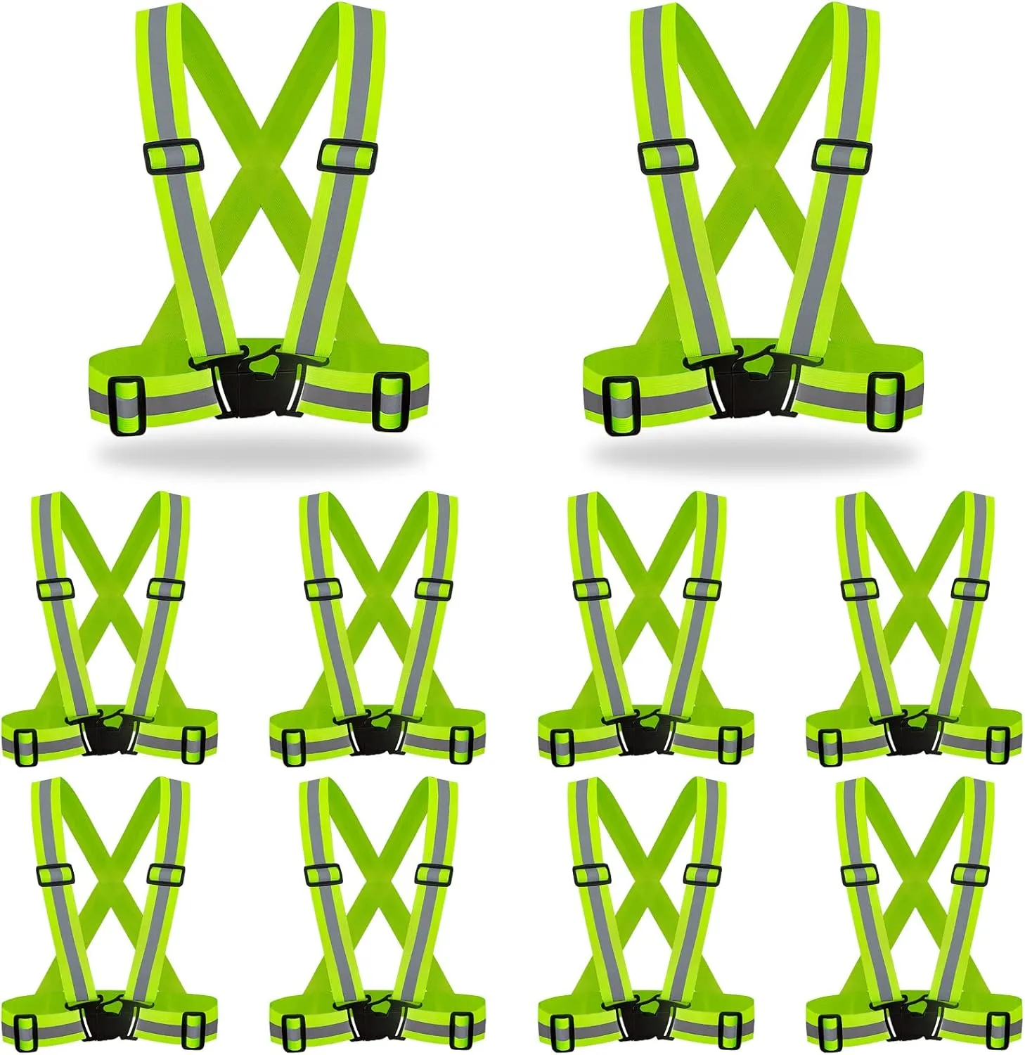 DUSKCOVE 10 Pack Hi Vis Safety Vests - Adjustable Bright Neon Color High Visibility Reflective Safety Straps Gear for Traffic Control, Running, Cycling