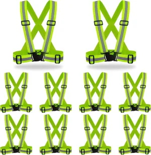 DUSKCOVE 10 Pack Hi Vis Safety Vests - Adjustable Bright Neon Color High Visibility Reflective Safety Straps Gear for Traffic Control, Running, Cycling