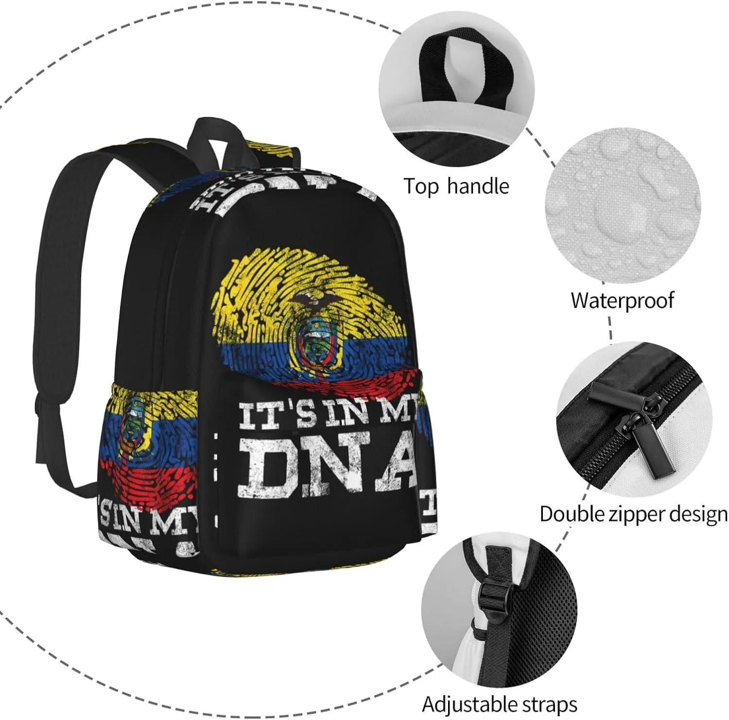 Ecuadorian Hispanic Ecuador Flag Laptop Commuter Backpack Shoulder Bag Casual Back Pack Daypack Bags With Side Pockets For Work Travel Daily Use