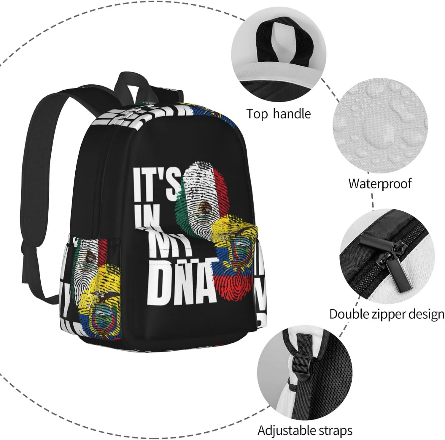 Ecuadorian Mexican Mix Flag Laptop Commuter Backpack Shoulder Bag Casual Back Pack Daypack Bags With Side Pockets For Work Travel Daily Use