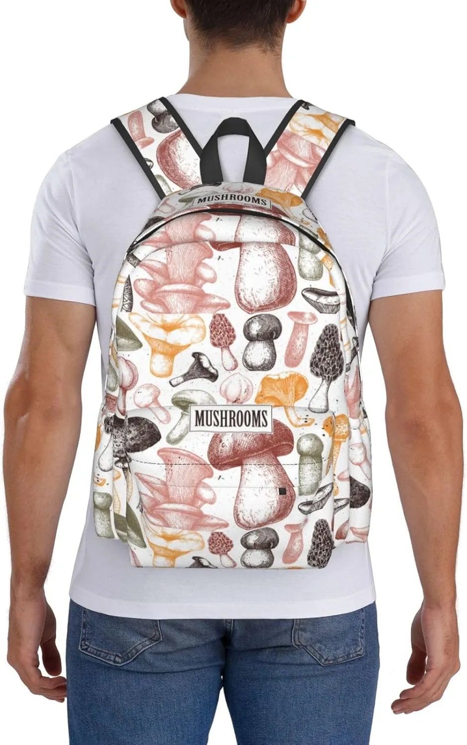 Edible Mushrooms Healthy Food Template Laptop Commuter Backpack Shoulder Bag Casual Back Pack Daypack Bags With Side Pockets For Work Travel Daily Use