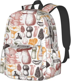 Edible Mushrooms Healthy Food Template Laptop Commuter Backpack Shoulder Bag Casual Back Pack Daypack Bags With Side Pockets For Work Travel Daily Use
