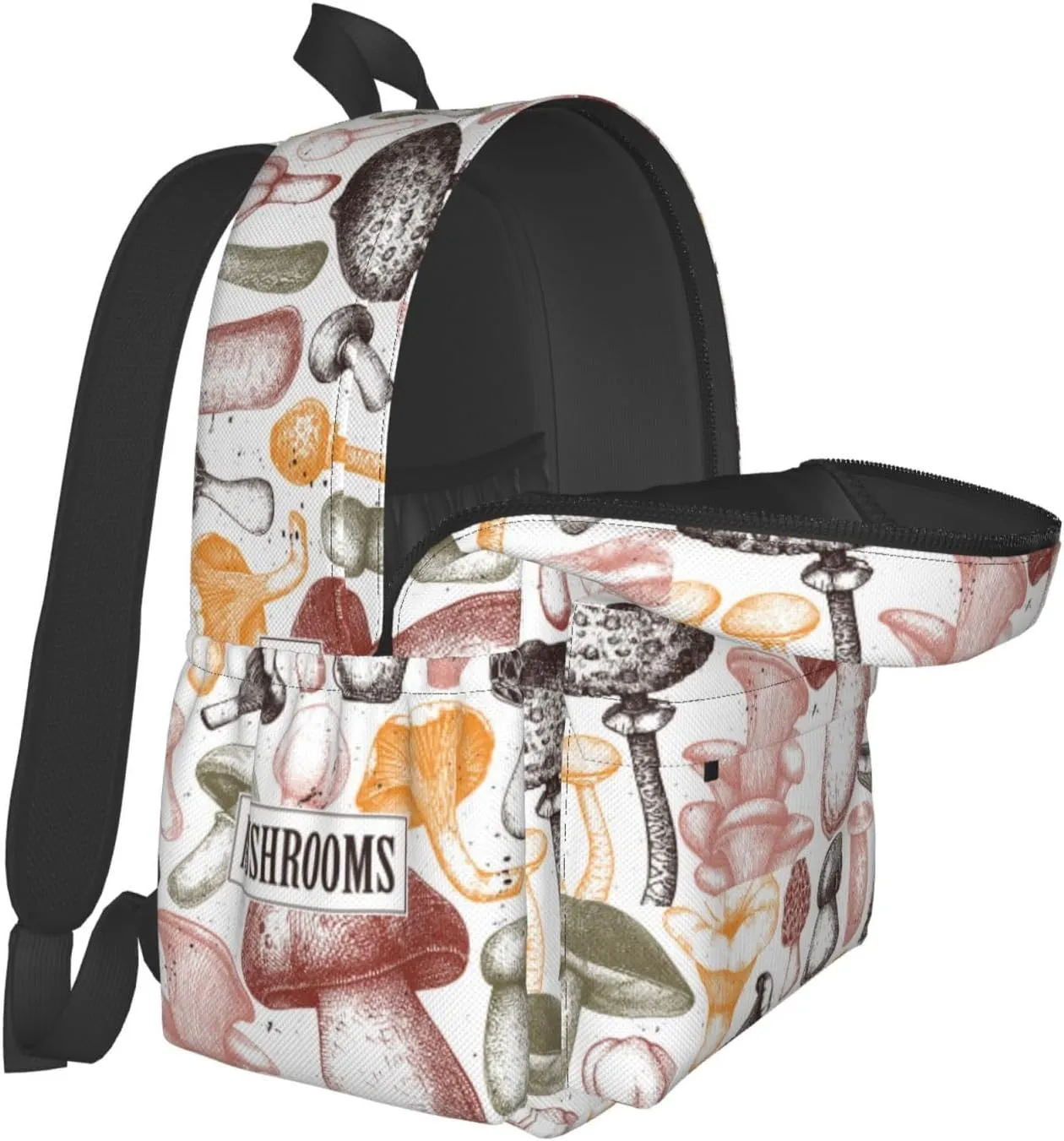 Edible Mushrooms Healthy Food Template Laptop Commuter Backpack Shoulder Bag Casual Back Pack Daypack Bags With Side Pockets For Work Travel Daily Use