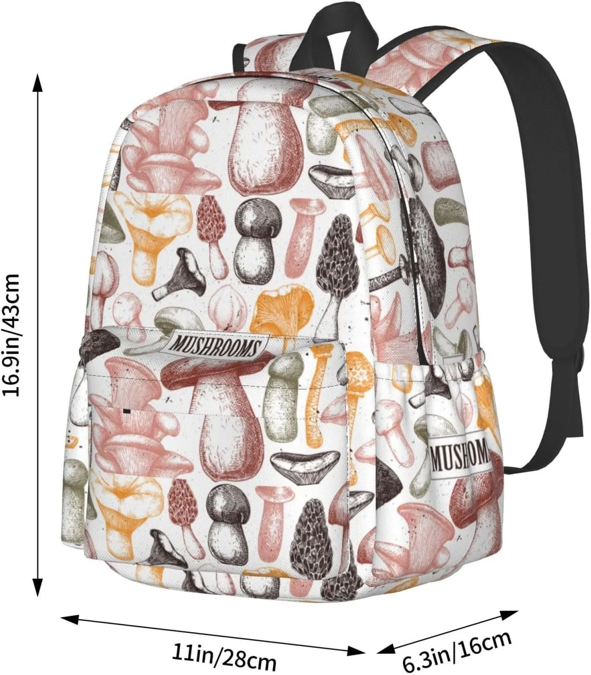 Edible Mushrooms Healthy Food Template Laptop Commuter Backpack Shoulder Bag Casual Back Pack Daypack Bags With Side Pockets For Work Travel Daily Use