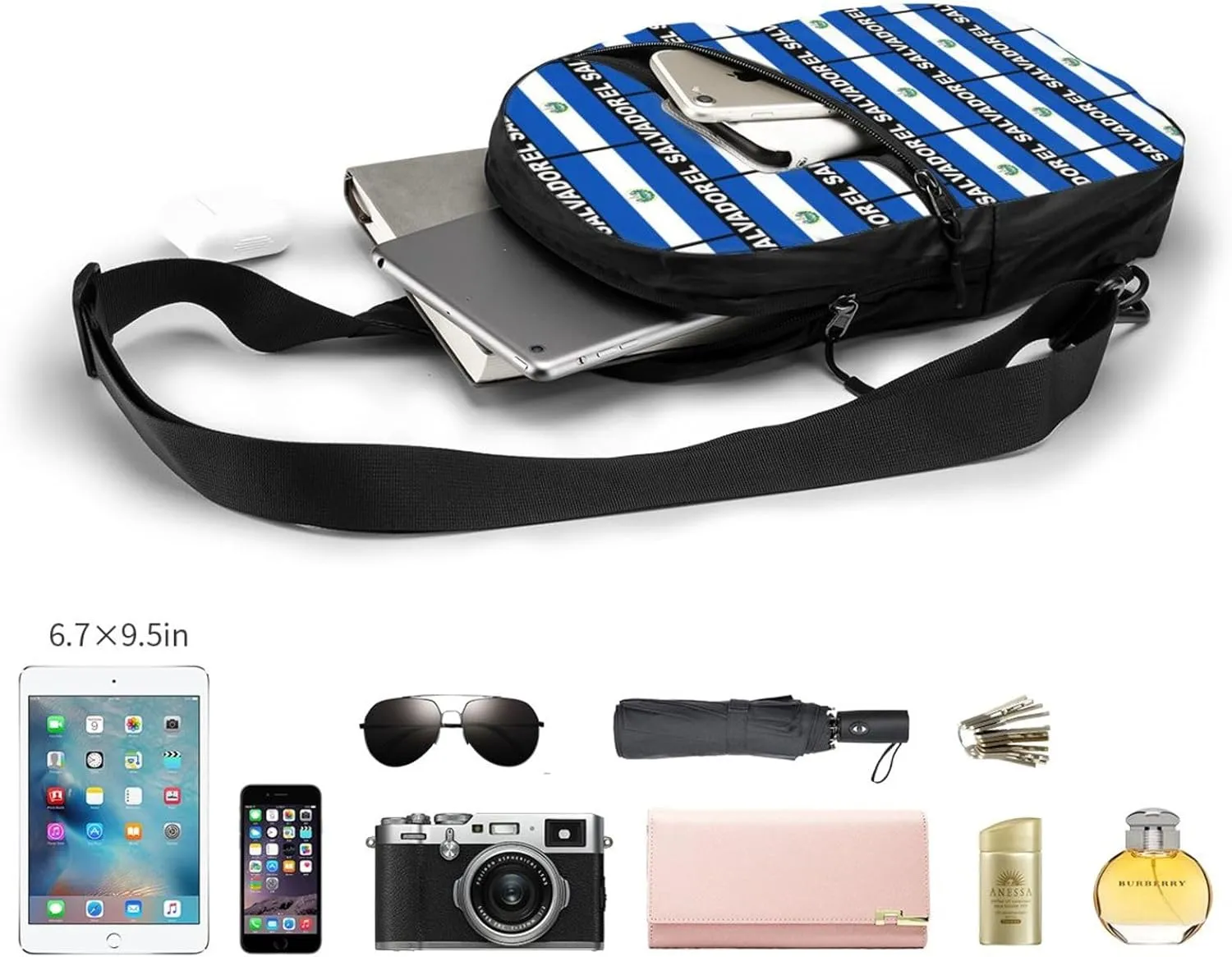 El Salvador Flag Crossbody Bag Portable Sling Bags Foldable Chest Daypack Reusable Sports Shoulder Backpack Diagonally Casual Rucksack Travel Bag