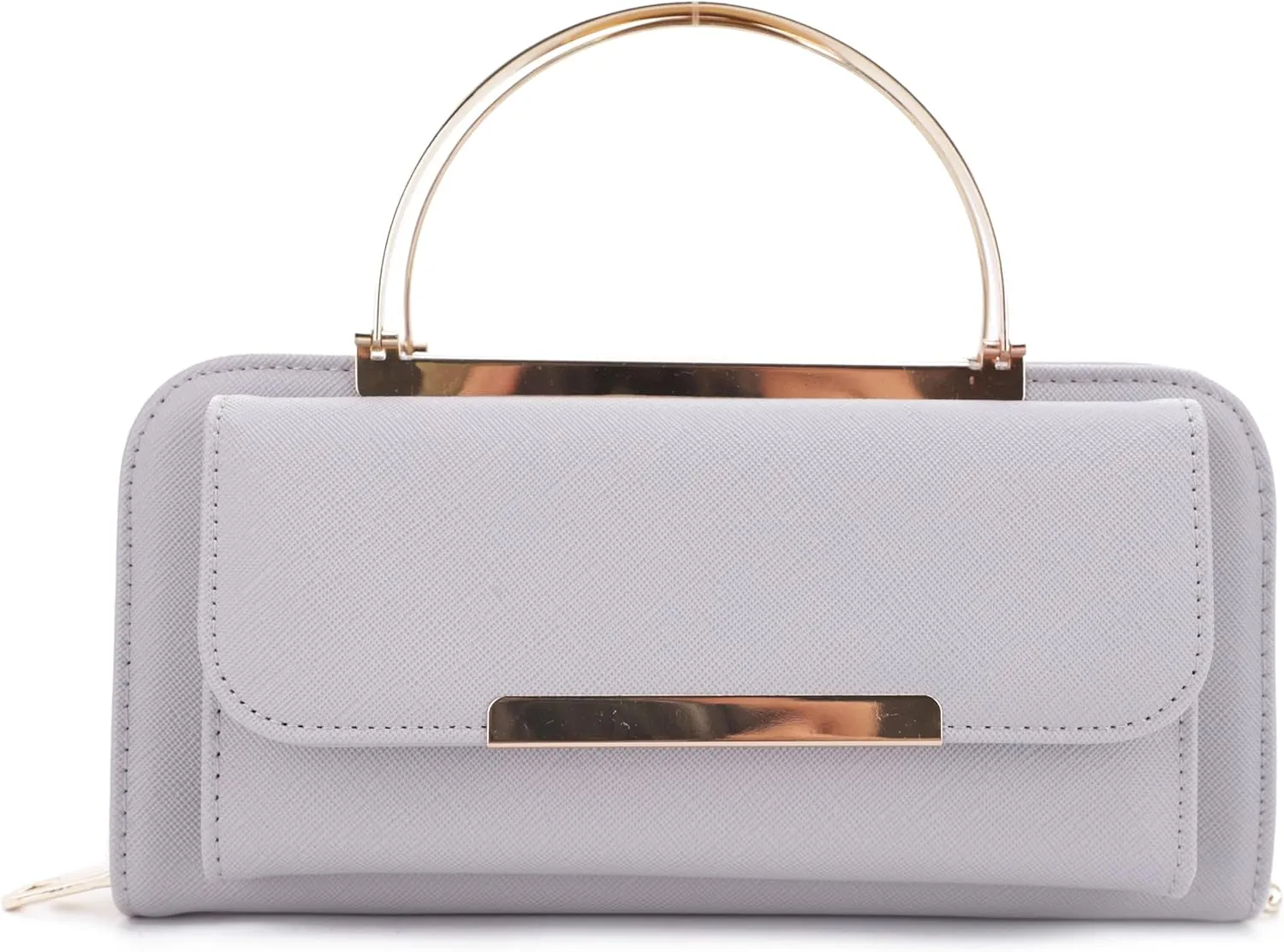 Elegant Crossbody Cell Phone Wallet on Chain Purse with Metal Bar and Top Handle Formal Evening Clutch
