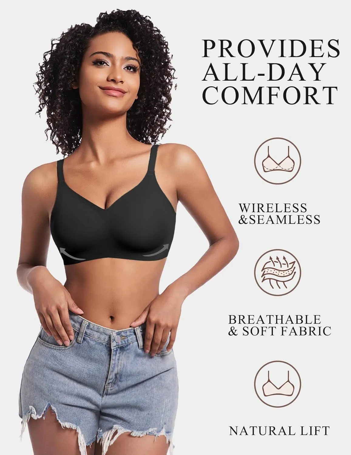 Eleplus Women's Seamless Wireless Bras Comfortable Padded T-Shirt Push Up Bralettes Pack