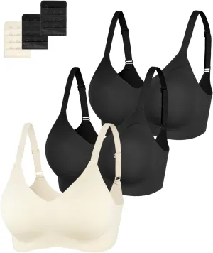 Eleplus Women's Seamless Wireless Bras Comfortable Padded T-Shirt Push Up Bralettes Pack