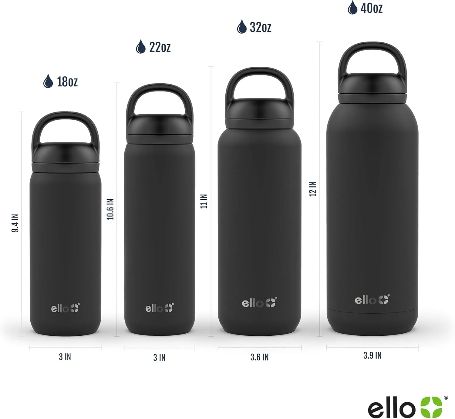 Ello Cooper Twist 40oz Stainless Steel Water Bottle with Chug Lid | Leak Proof | Double Walled and Vacuum Insulated | Built in Carry Loop | Dishwasher Safe | White