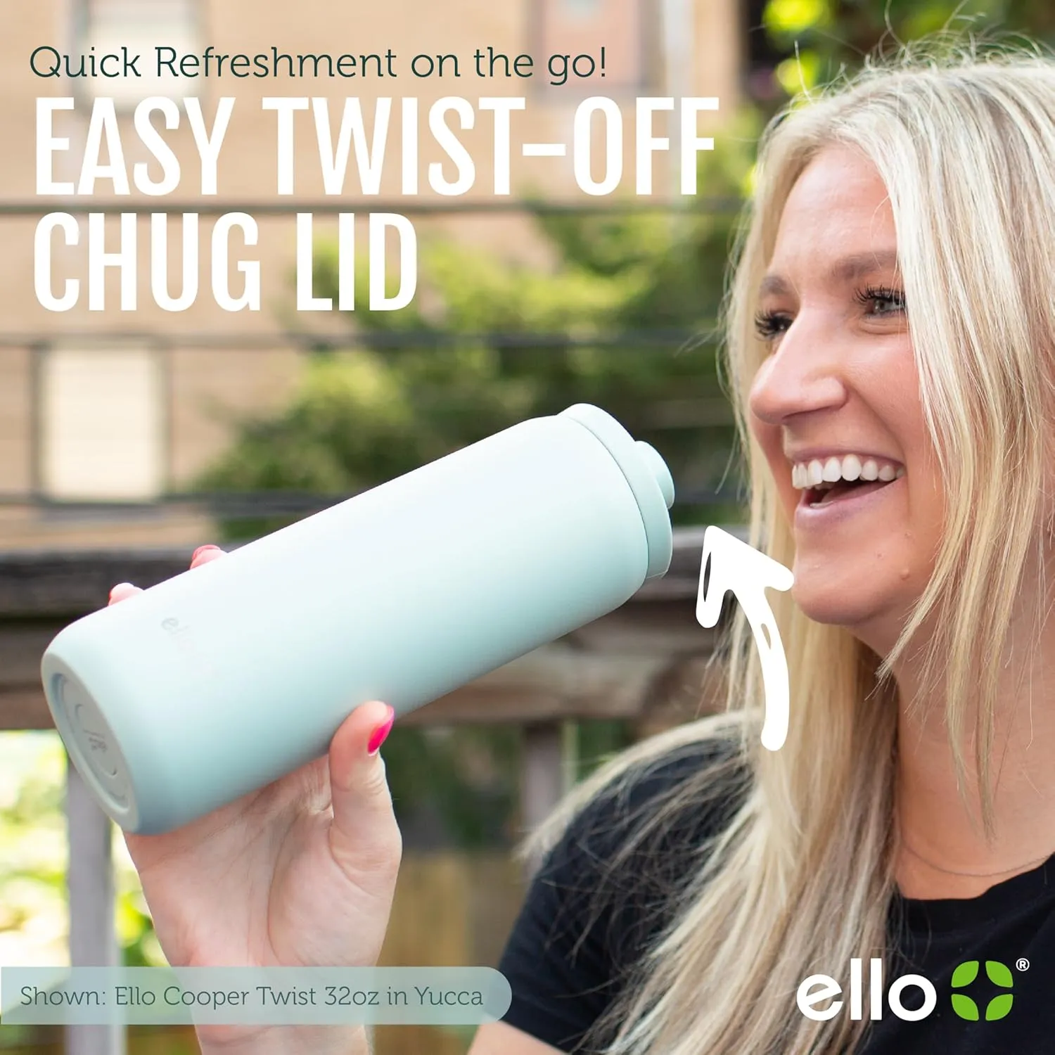 Ello Cooper Twist 40oz Stainless Steel Water Bottle with Chug Lid | Leak Proof | Double Walled and Vacuum Insulated | Built in Carry Loop | Dishwasher Safe | White