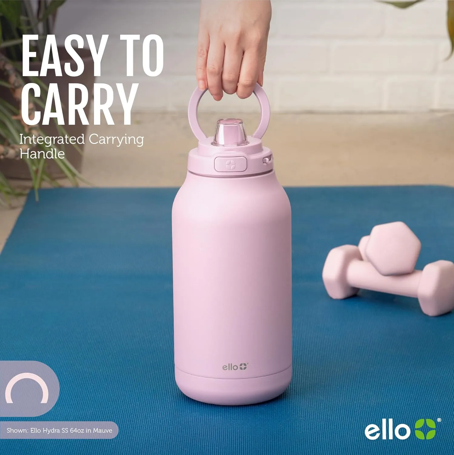 Ello Hydra 64oz Half Gallon Vacuum Insulated Stainless Steel Jug with Locking, Leak-Proof Lid and Soft Silicone Straw, Metal Reusable Water Bottle, Keeps Cold All Day