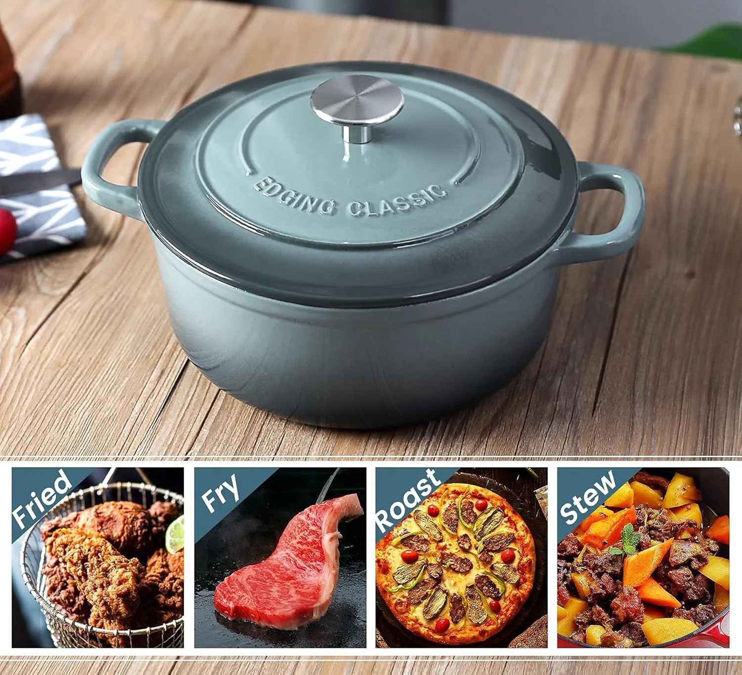 Enameled Cast Iron Covered 5.5 Quart Dutch Oven with Dual Handle, Slateblue