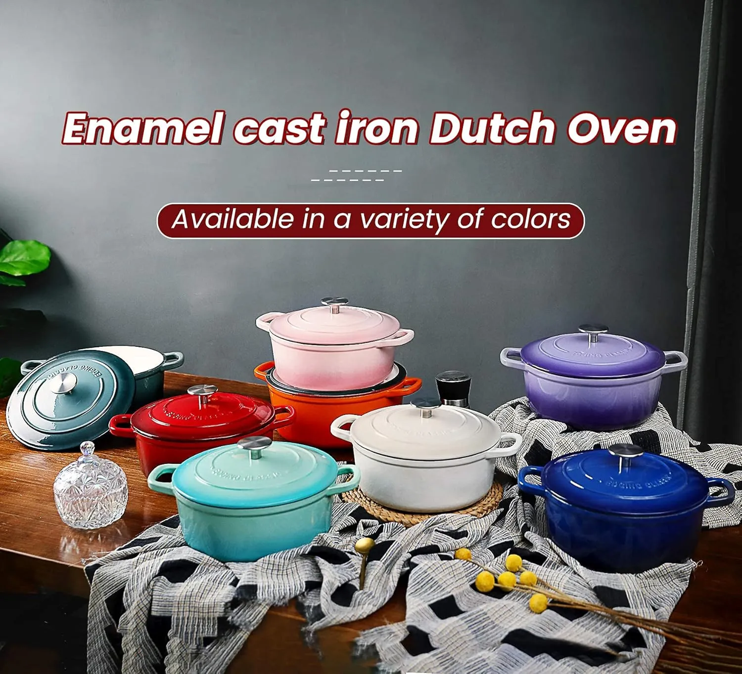 Enameled Cast Iron Covered 5.5 Quart Dutch Oven with Dual Handle, Slateblue