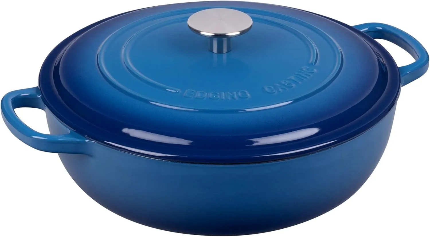 Enameled Cast Iron Dutch Oven Shallow Casserole Braiser with Dual Handle, 3.8 QT, Lake Blue