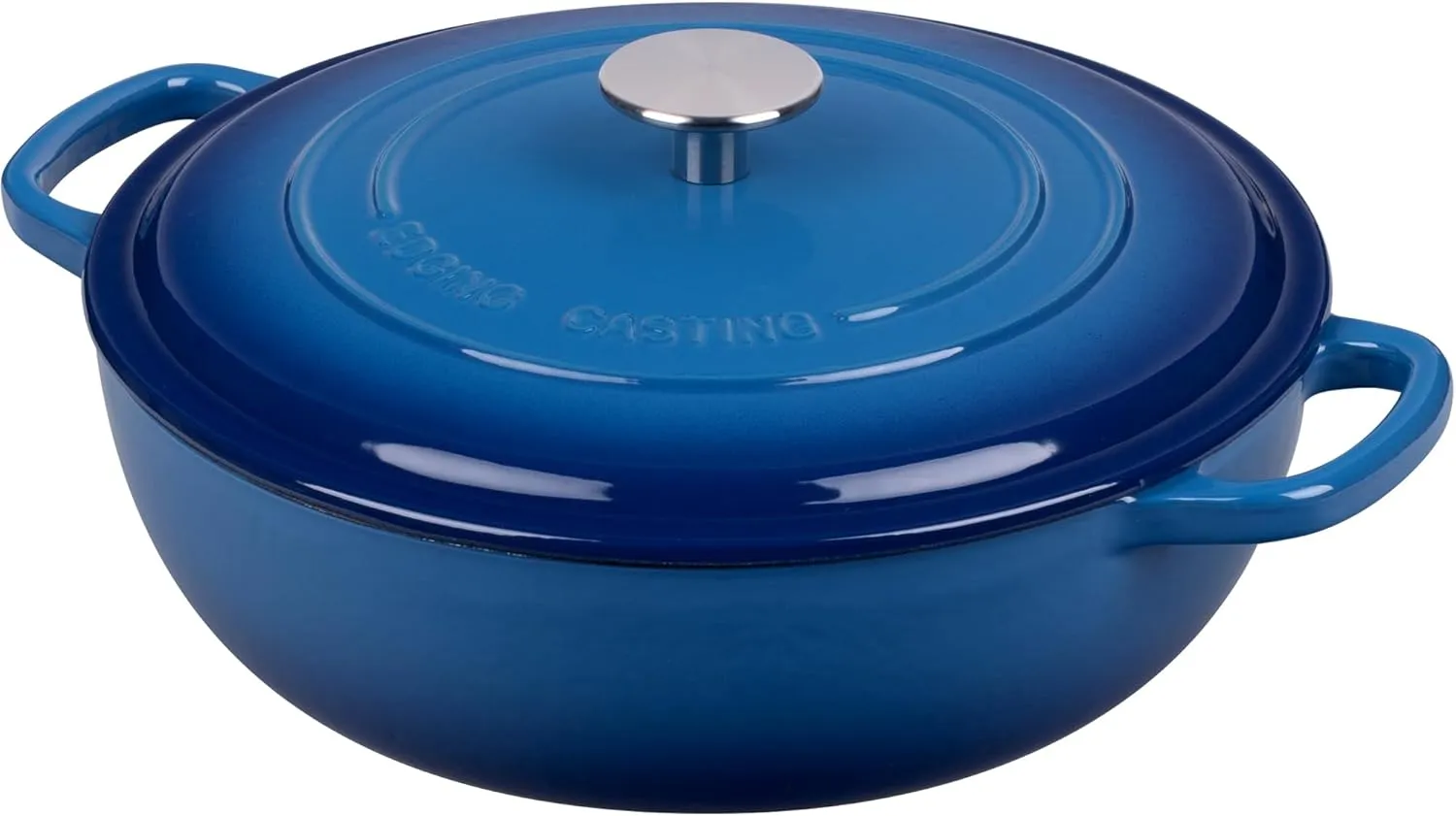 Enameled Cast Iron Dutch Oven Shallow Casserole Braiser with Dual Handle, 3.8 QT, Lake Blue