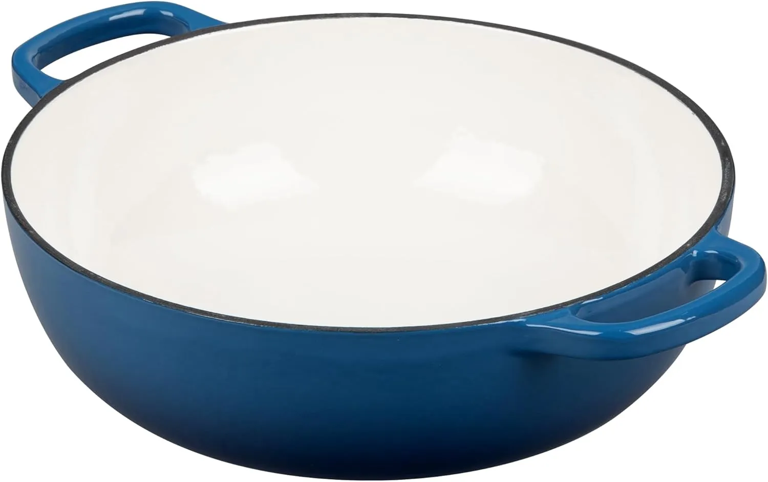 Enameled Cast Iron Dutch Oven Shallow Casserole Braiser with Dual Handle, 3.8 QT, Lake Blue