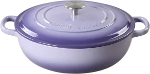 Enameled Cast Iron Dutch Oven Shallow Casserole Braiser with Dual Handle, 3.8 QT, Purple