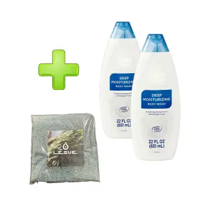 Equate Deep Moisturizing Body Wash, 44 fl oz (2-Pack), with LeSue Washcloth (Assorted Colors)