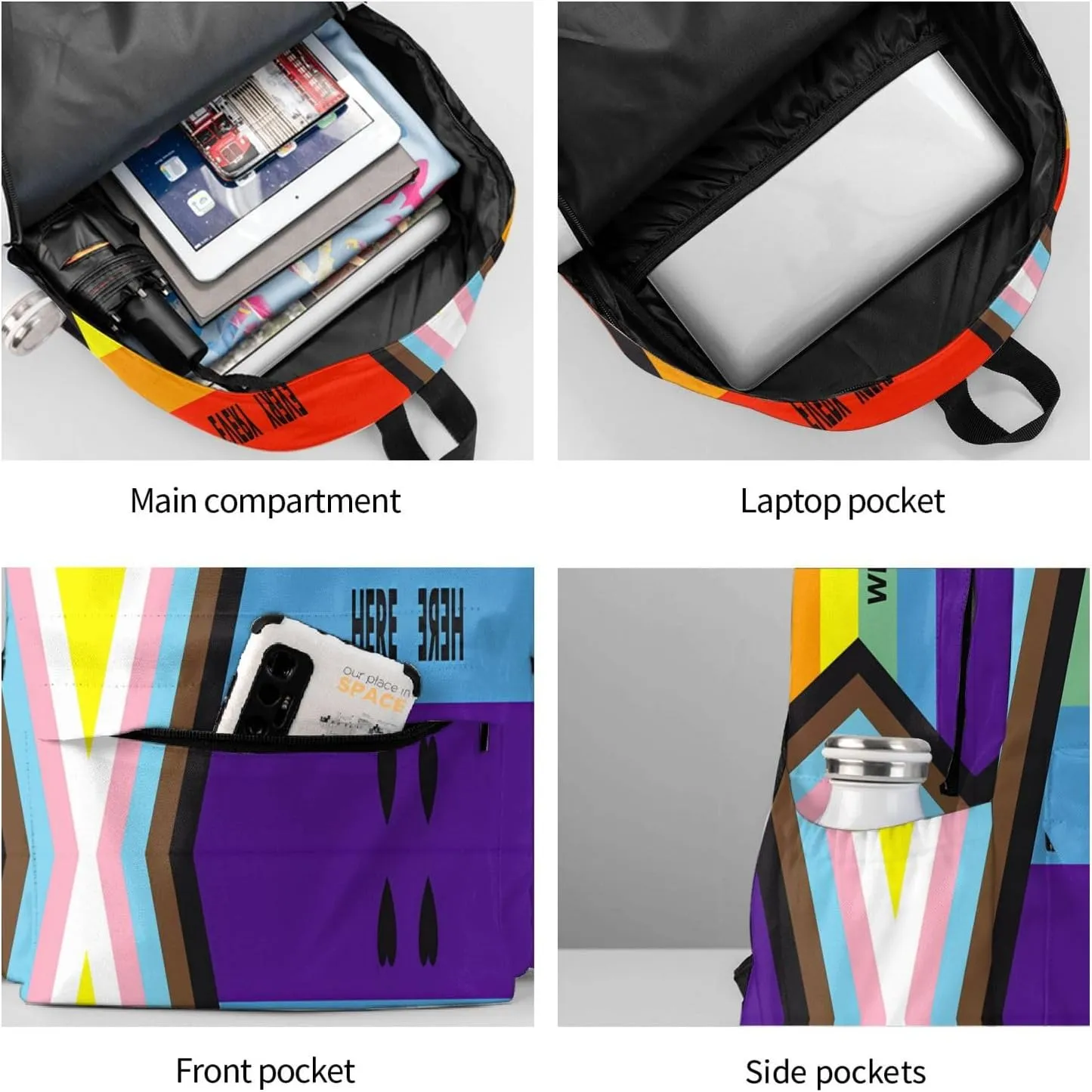 Everyone Is Welcome Here LGBT Gay Rainbow Pride Flag 17 Inch Casual Backpack Laptop Backpacks Travel Back Pack Large Camping Rucksack Hiking Daypack Lightweight Double Shoulder Bag