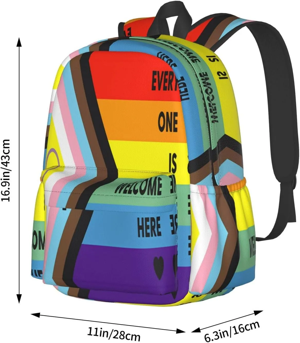 Everyone Is Welcome Here LGBT Gay Rainbow Pride Flag 17 Inch Casual Backpack Laptop Backpacks Travel Back Pack Large Camping Rucksack Hiking Daypack Lightweight Double Shoulder Bag