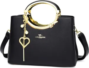 Exquisite Real Genuine Leather Metal Ring Handle Bag For Women Crossbody Handbags With Shoulder Strap For Women