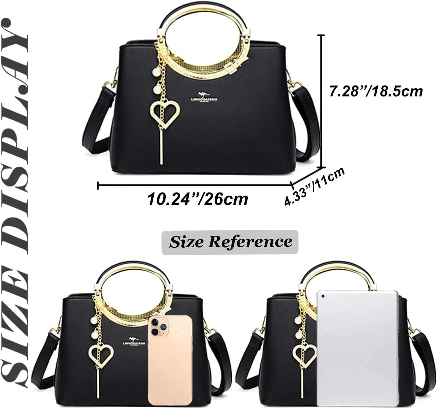 Exquisite Real Genuine Leather Metal Ring Handle Bag For Women Crossbody Handbags With Shoulder Strap For Women