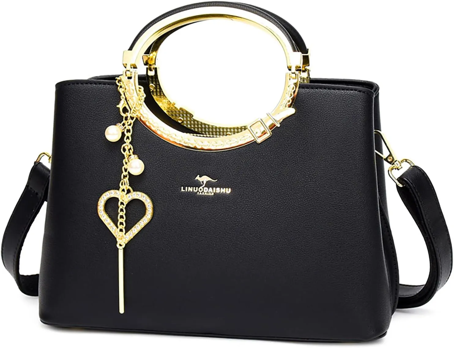 Exquisite Real Genuine Leather Metal Ring Handle Bag For Women Crossbody Handbags With Shoulder Strap For Women