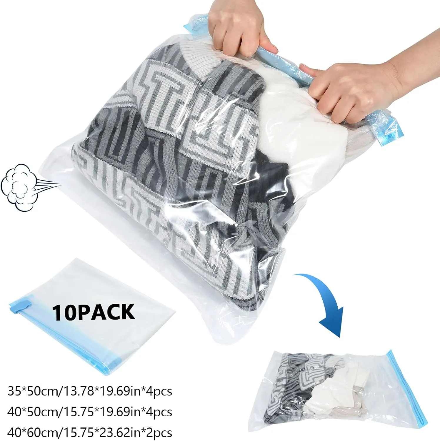 Extra Large Storage Bags Set Heavy Duty Moving Totes with Handles, Waterproof Dual-Way Carrying Design For College, Dorm, and Travel Essentials, (Blue, 18 Park-8 Moving bag & 10 Vacuum Seal Bags)