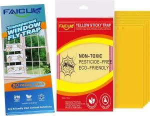 Faicuk 20Pack Clear Window Fly Strip   10 Pack Dual-Sided Yellow Sticky Flys Traps