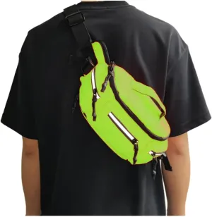 Fanny Pack for Men Women with Reflective Stripe, Concealed Casual Waist Bag with Adjustable Belt for Cycling Hiking Fishing Camping Travel (Fluorescent Green)