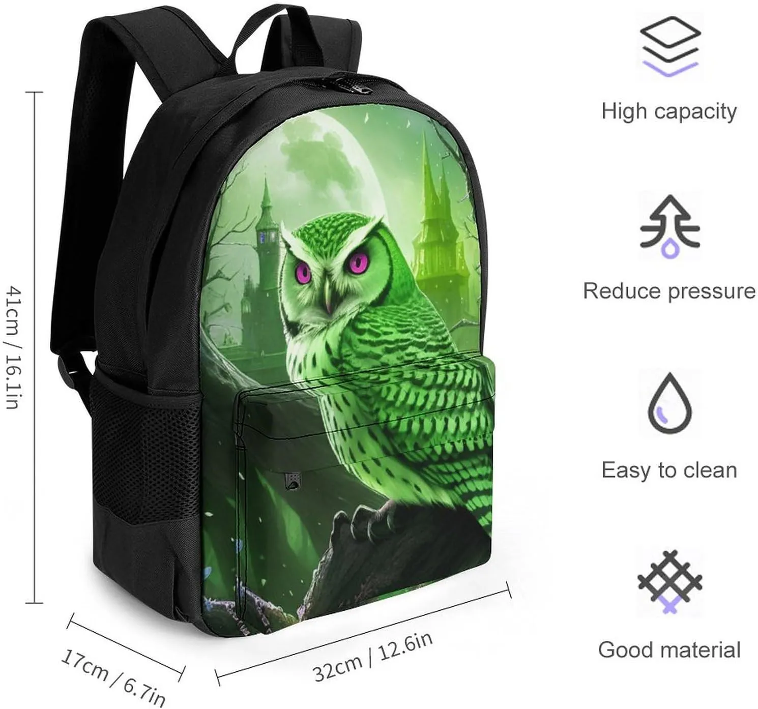 Fantasy Beautiful Owls Art Rucksack Polyester Anti-Theft Multipurpose Carry On Bag Large Capacity Travel and Sport Backpack Rucksack With Smooth Zippers