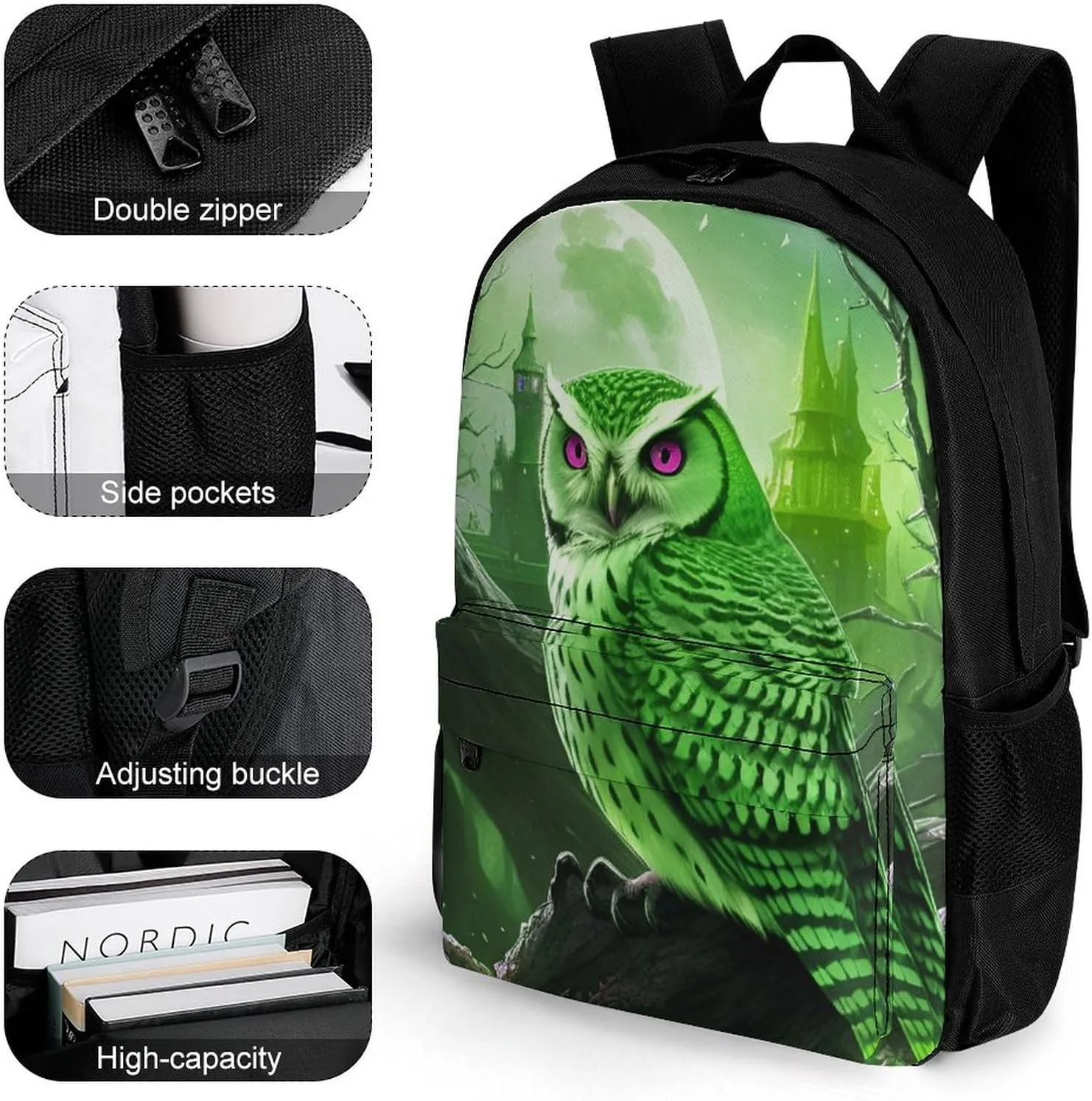 Fantasy Beautiful Owls Art Rucksack Polyester Anti-Theft Multipurpose Carry On Bag Large Capacity Travel and Sport Backpack Rucksack With Smooth Zippers
