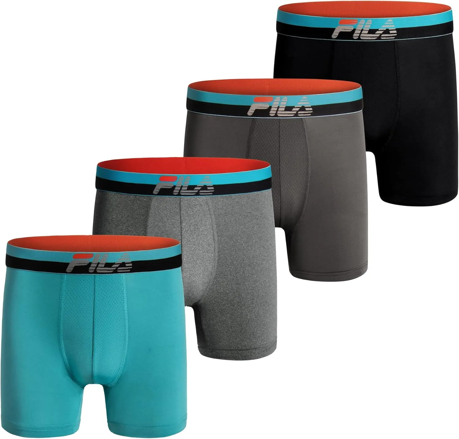 Fila Men's 6" Trunk No Fly Front with Pouch, Jersey & Mesh, 4-Pack