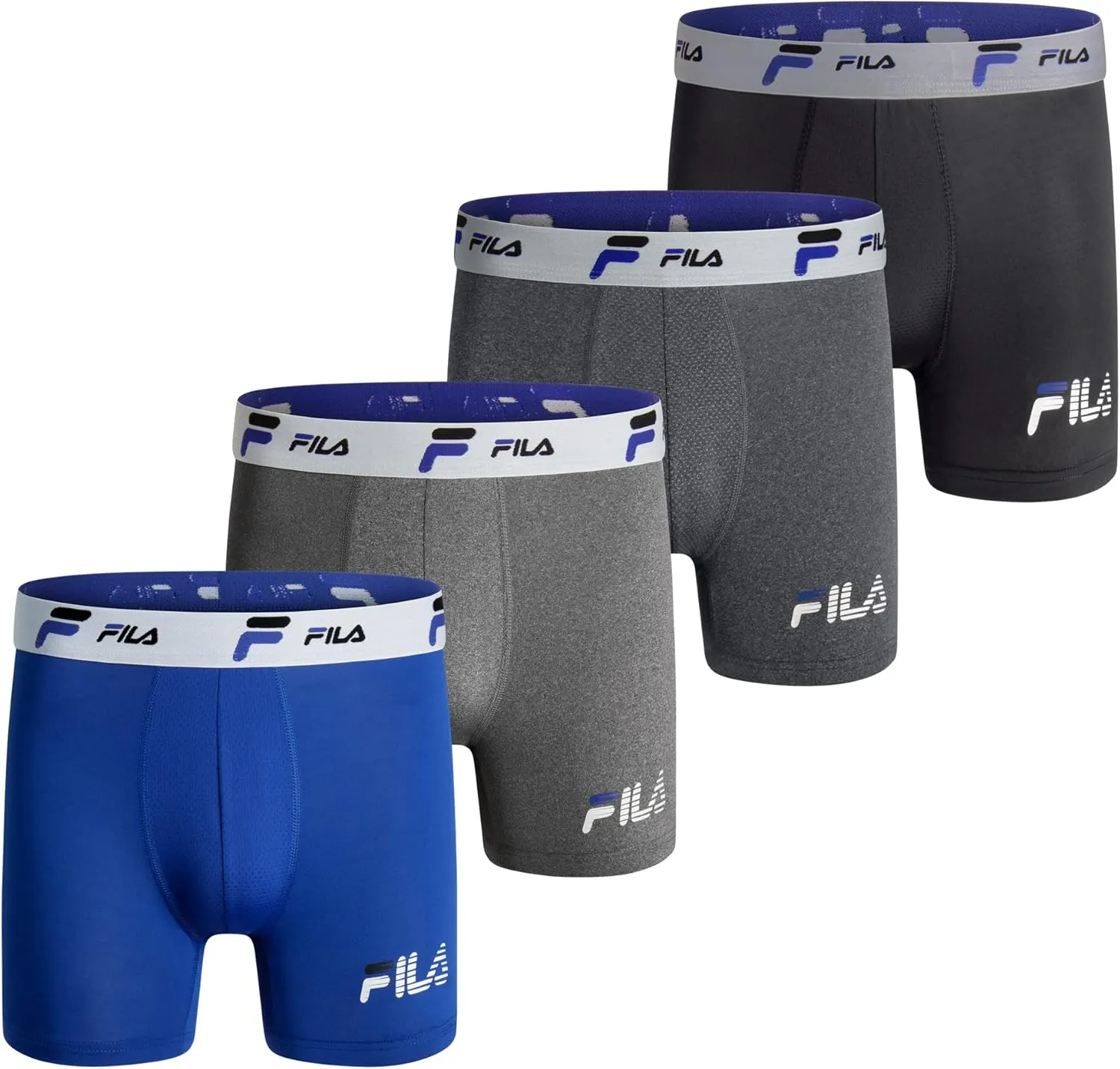 Fila Men's 6" Trunk No Fly Front with Pouch, Jersey & Mesh, 4-Pack