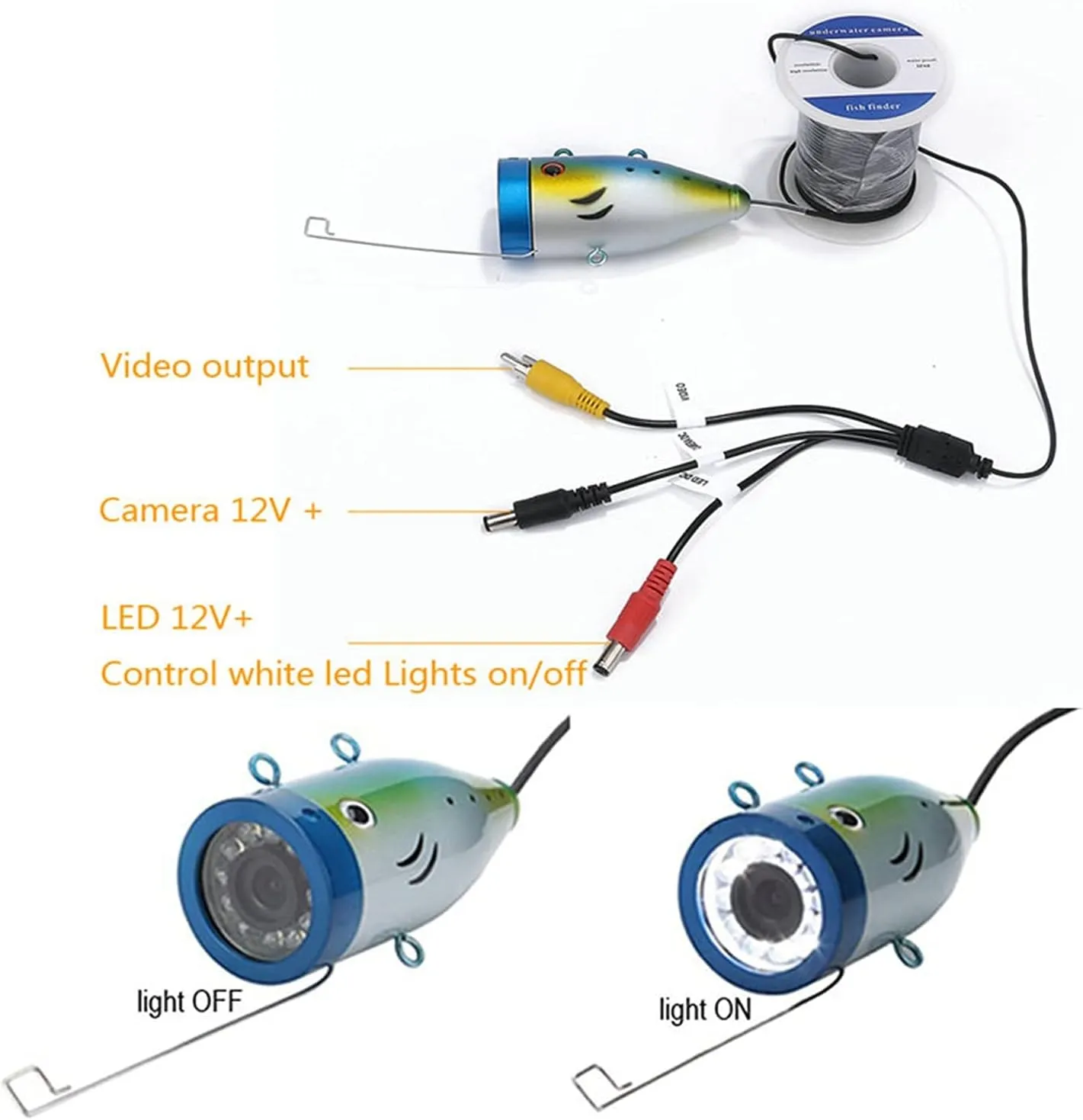 Fishing Camera, 7 Inch 1000tvl Underwater Fishing Video Camera Kit 12 PCS LED Infrared Lamp Lights Video Fish Finder Lake Underwater Fish Cam(F007M-20M-IR)