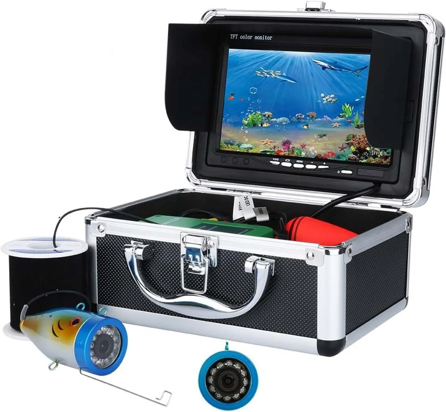 Fishing Camera, 7" Inch Underwater Fishing Video Camera Kit 12 PCS LED Infrared Lamp Lights Video Fish Finder Lake Under Water Fish Camera(F007M-30M-IR)